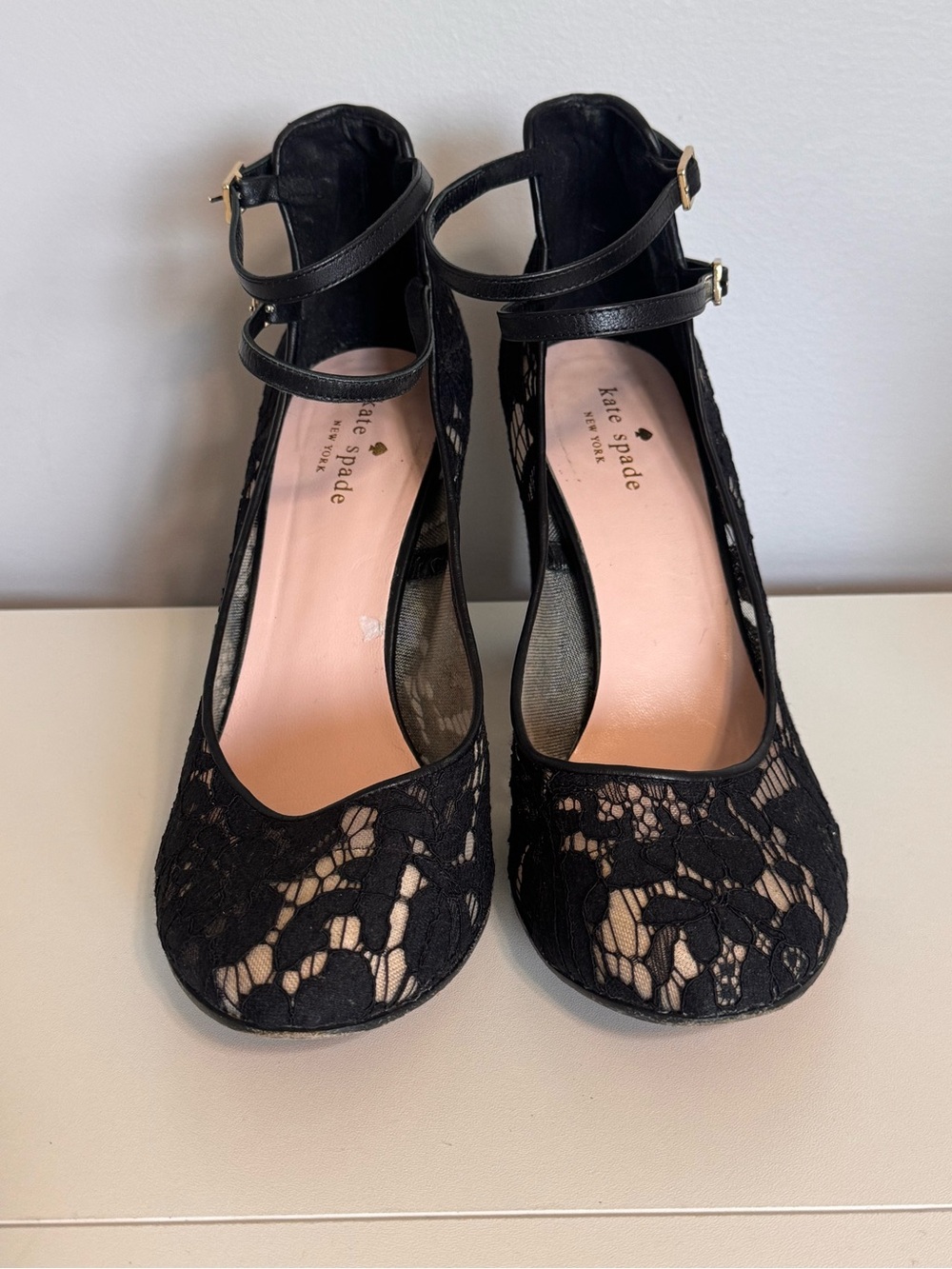 Kate Spade New York Black Lace Ankle Strap Block Heel Pumps 10.5M - Picture 1 of 14